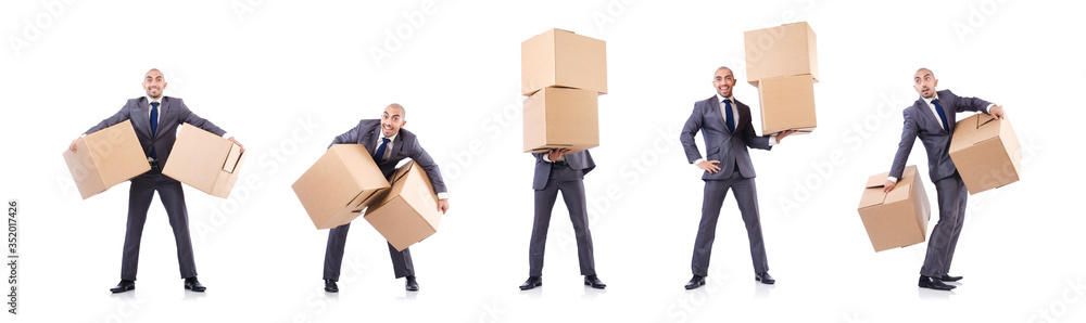 Businessman with box isolated on the white Businessman with box isolated on the white