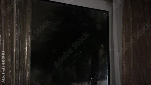 Major Category 5 Hurricane Irma seen through the window as she passes directly over the Caribbean island of  St Maarten