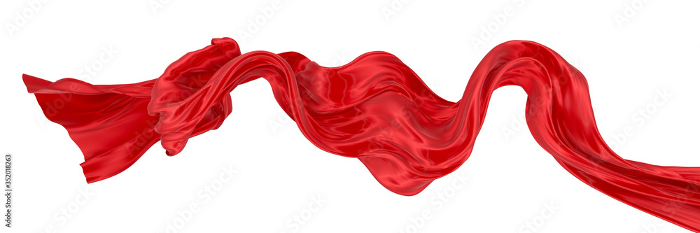 Beautiful flowing fabric of red wavy silk or satin. 3d rendering image.