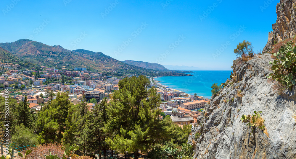 Aerial view of Cefalu in Sicily, Italy