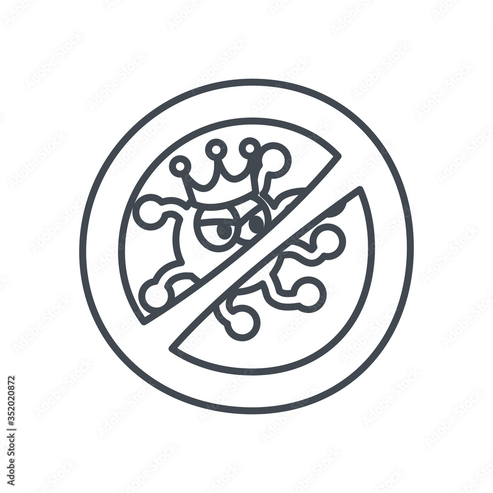 Covid 19 virus cartoon with crown inside forbidden symbol line style icon vector design Covid 19 virus cartoon with crown inside forbidden symbol line style icon vector design