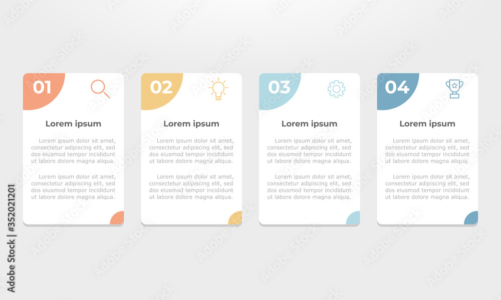 Colourful infographic steps with text boxes. Business concept with 4 steps.