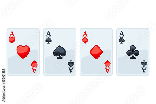 Four aces playing cards poker winner hand. Winning poker hand. Isolated vector illustration on white background.  
