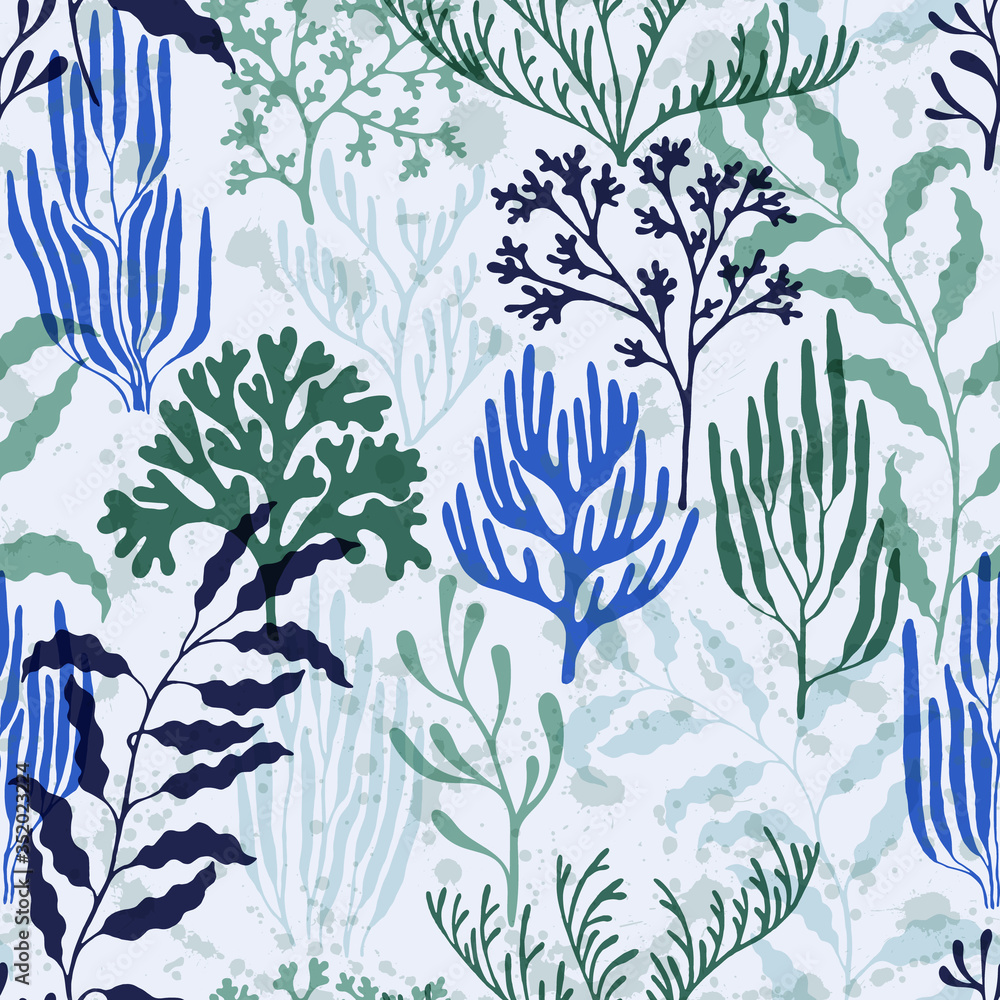 Coral reef seamless pattern., Tropical coral reef branch silhouette elements. Coral reef seamless pattern., Tropical coral reef branch silhouette elements.