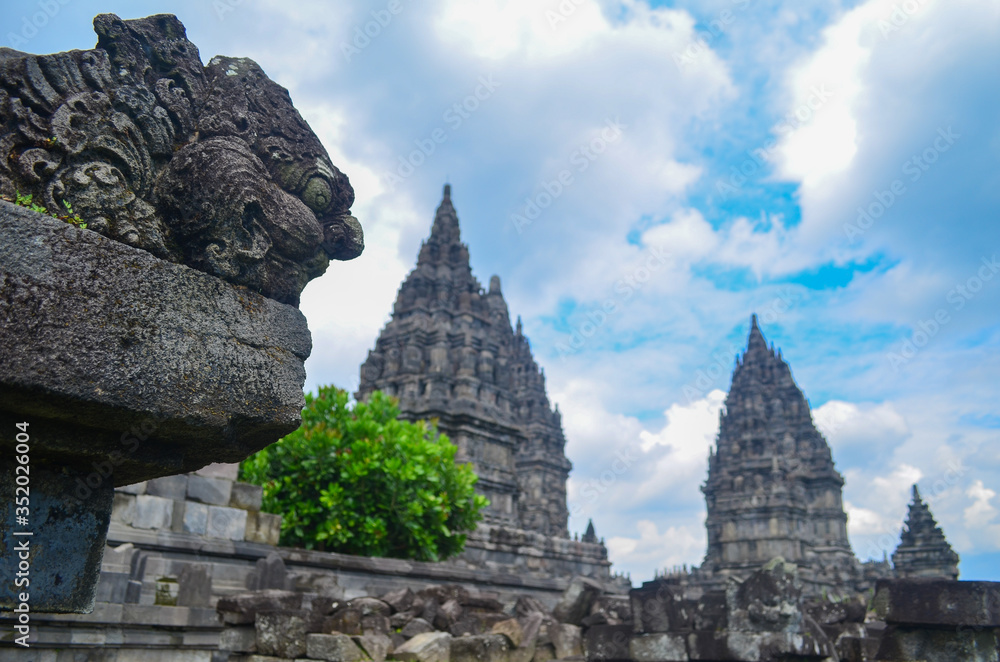 View on Prambanan Temple with blue sky background View on Prambanan Temple with blue sky background