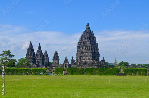 View on Prambanan Temple with blue sky background