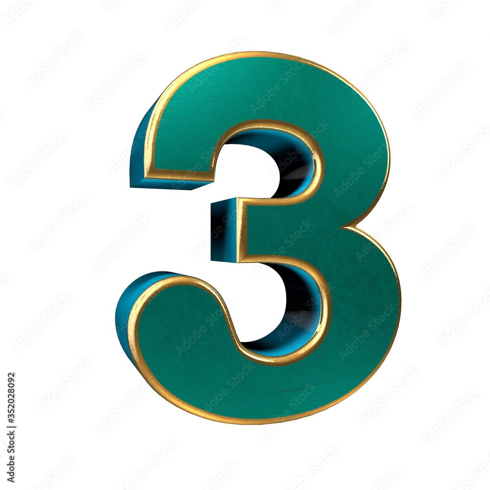 3d render number three, 3. Blue and gold font isolated on white background 3d render number three, 3. Blue and gold font isolated on white background