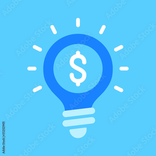 Light bulb and dollar icon. Flat design. Business idea, creative solution, investment idea, savings concepts. Lightbulb and money. Vector illustration