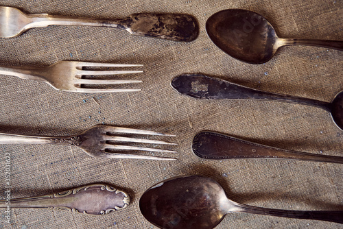 Antique cutlery. table setting in vintage style. 