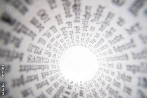 book page, newspaper page, rolled with white backround
