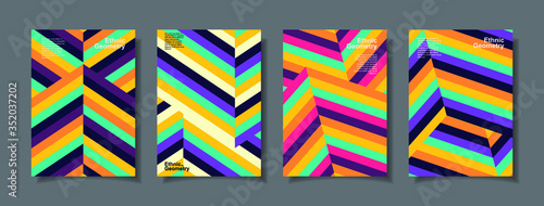 Set of backgrounds with Ethnic Geometric Patterns. Applicable for Covers, Placards, Posters, Flyers and Banner Design. Eps10 Vector illustration.