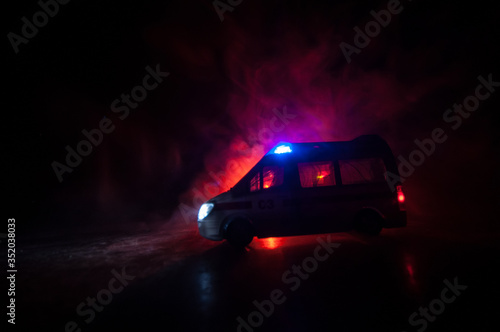 ambulance car on blured background. Ambulance auto paramedic emergency.