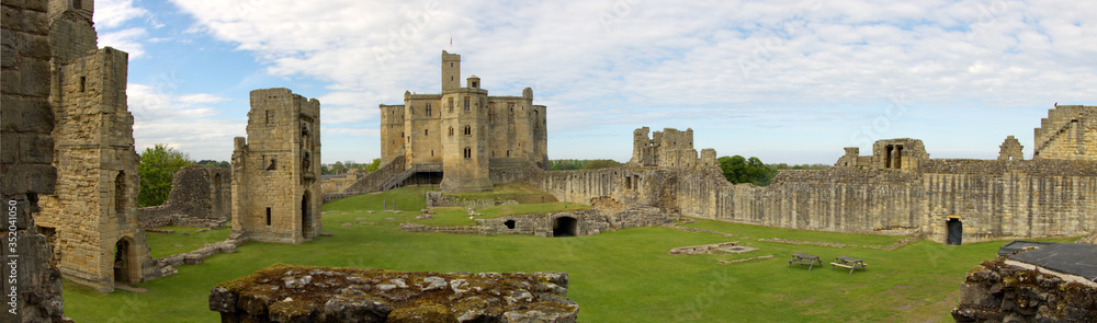 panorama Medieval Workworth castle built stone of  in Northumberland the north of England