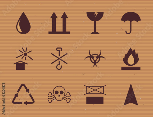 Cardboard and packaging line style icon set vector design