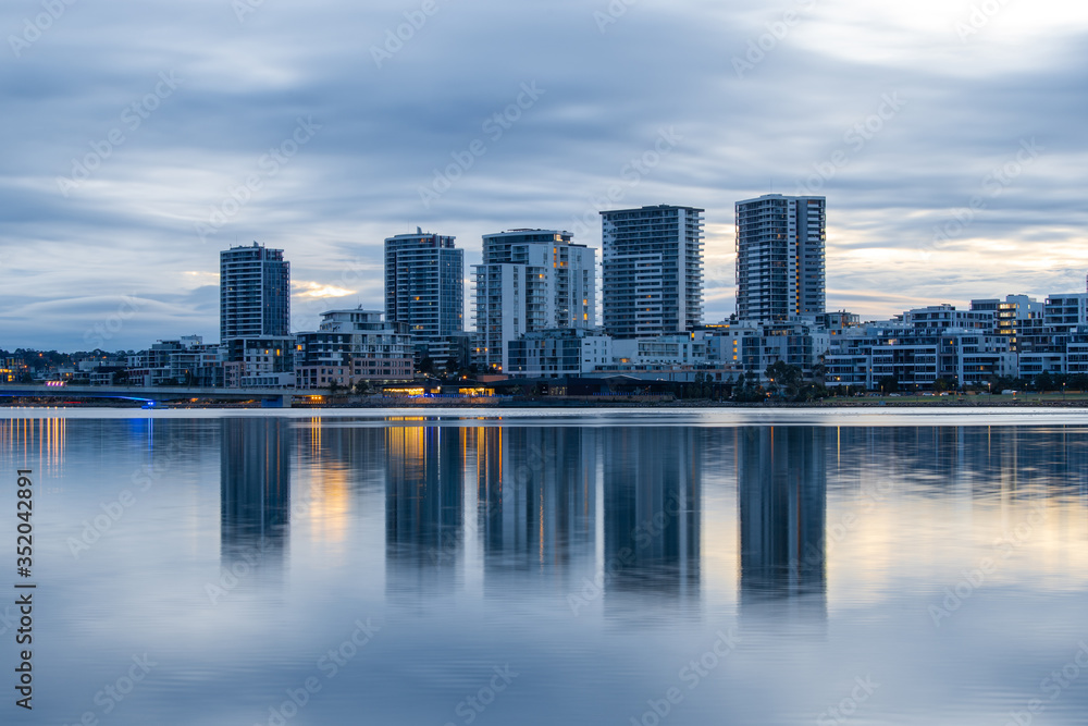 Dawn view of Rhodes building skyline, Sydney, Australia. Dawn view of Rhodes building skyline, Sydney, Australia.