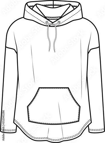 HOODIE fashion flat sketches. Sweatshirt Mockup template.
