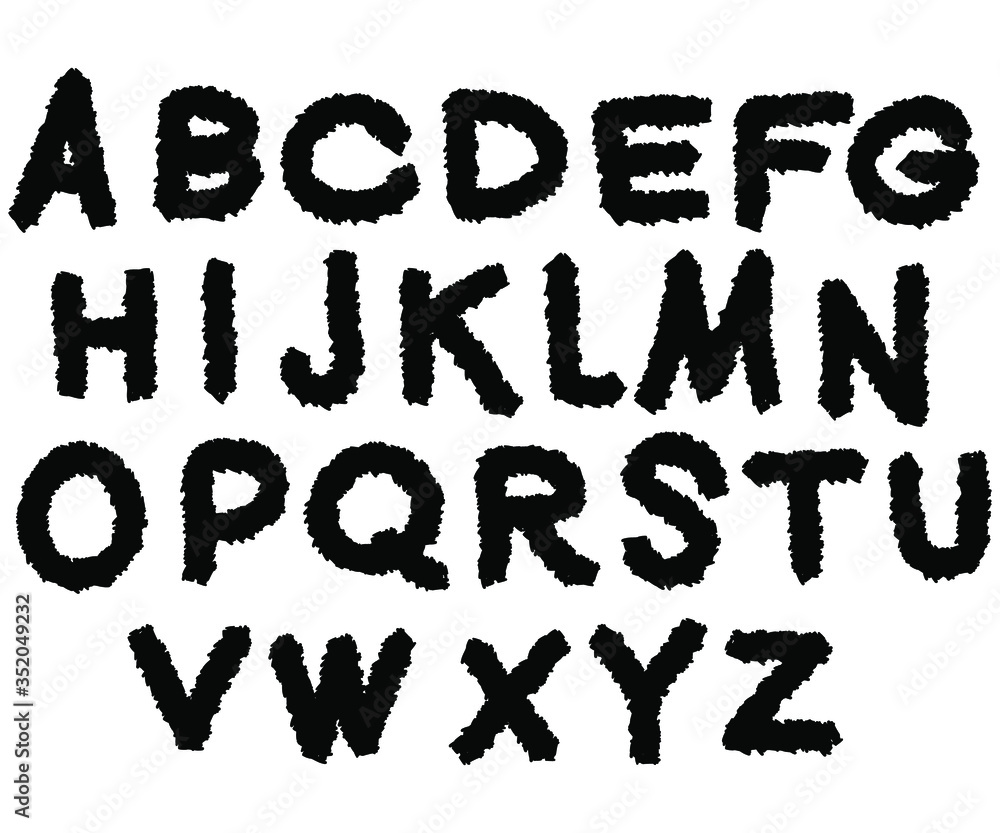 Vector English alphabet. Letters with bold pins and a rough texture. Stock alphabet on a white background for training, design, decoration, and printing. Vector English alphabet. Letters with bold pins and a rough texture. Stock alphabet on a white background for training, design, decoration, and printing.