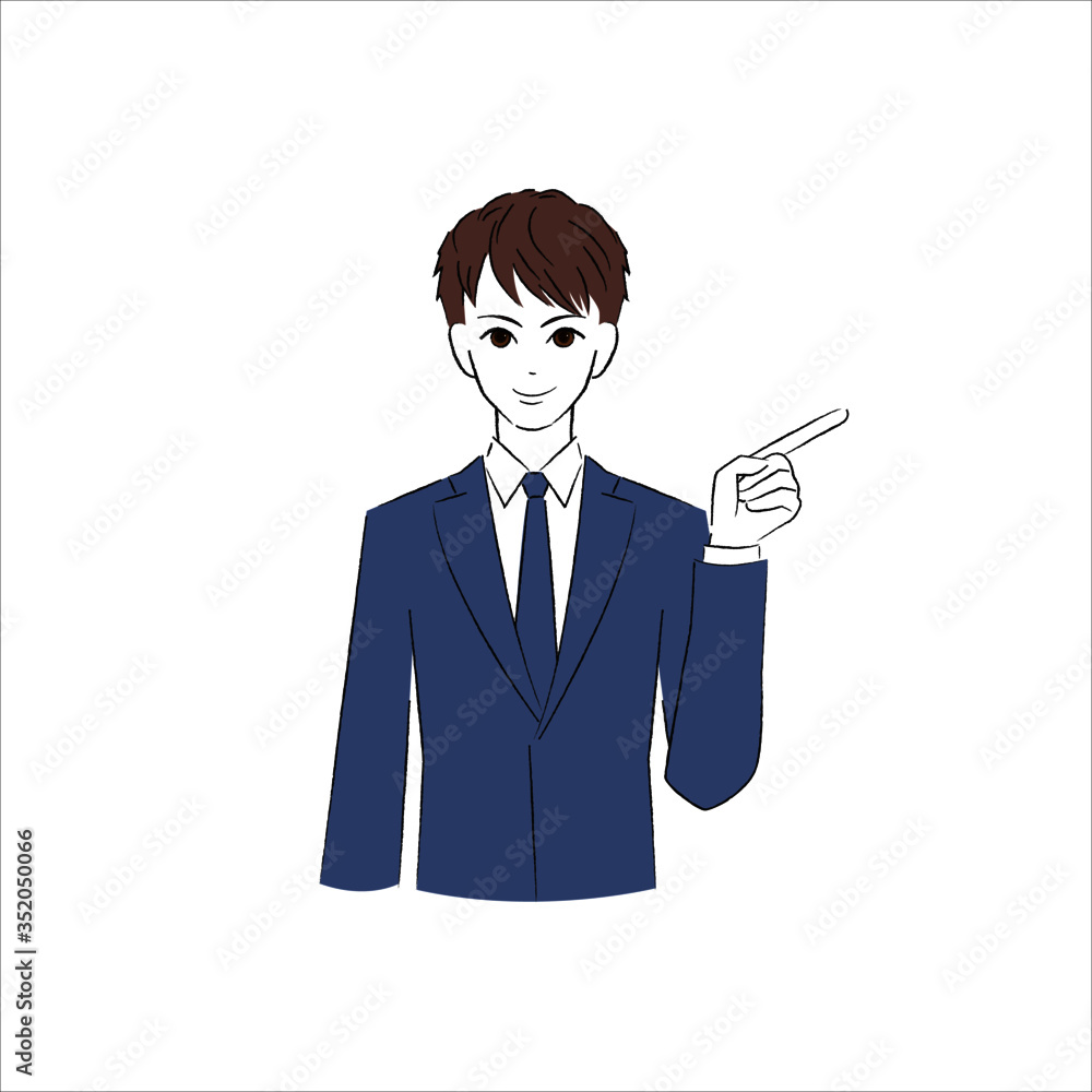 指差しをして微笑む男性 指差しをして微笑む男性