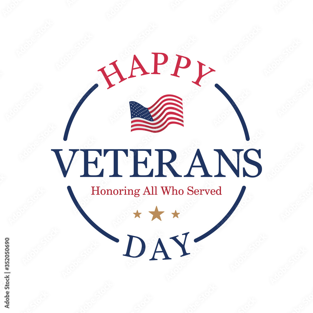 Veterans Day. Retro rubber stamp with the text written inside with USA flag on white background. National American holiday event. Flat vector illustration EPS10