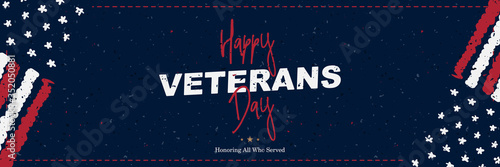 Veterans Day. Greeting card with USA flag on background. National American holiday event. Flat vector illustration EPS10