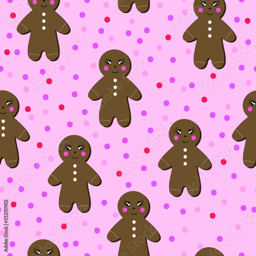 Cute Gingerbread Man Vector Kids Pattern Seamless