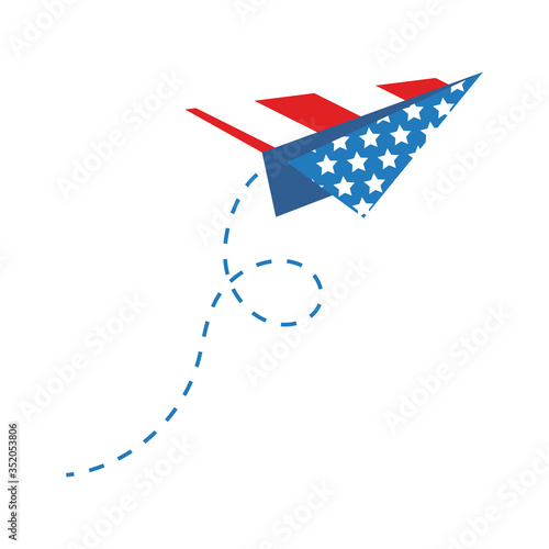 paper airplane with usa flag flat style