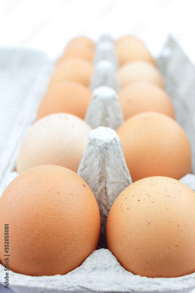 Chicken eggs in a cardboard box Chicken eggs in a cardboard box