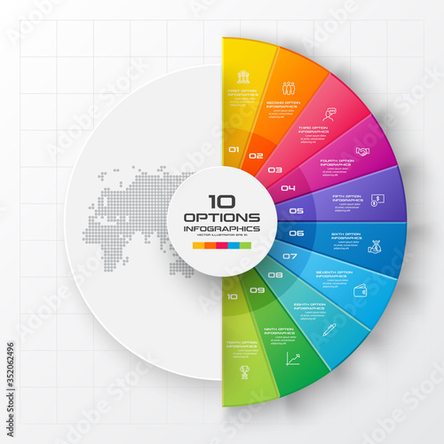 Circle chart infographic template with 10 options,Vector illustration.