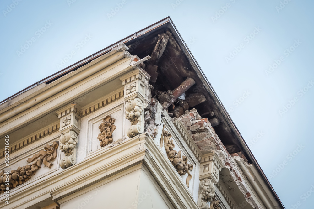 Damage buildings in downtown of Zagreb