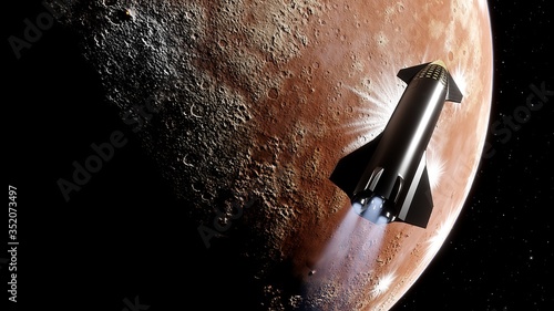 SpaceX Starship in orbit of the alien planet, SpaceX Concept Spacecraft in orbit of the Earth 3d render