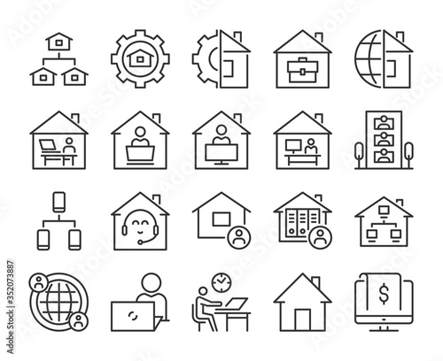 Work at Home icons. Work from Home line icon set. Vector illustration. Editable stroke.