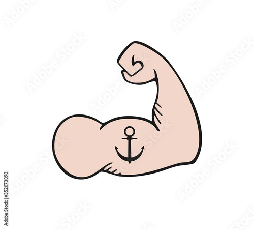 Design of muscle arm with anchor tattoo
