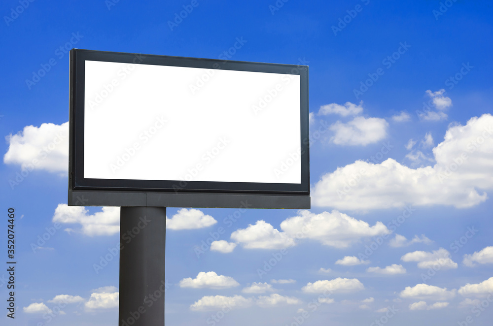 blank LED billboard white screen design for display advertising banner outdoor. large mockup ad banner with blue sky and cloud. blank LED billboard white screen design for display advertising banner outdoor. large mockup ad banner with blue sky and cloud.