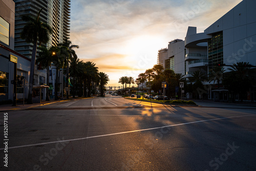 Miami Beach 5 Street. Florida, US. South Beach outdoor. Beautiful sunset in the city.