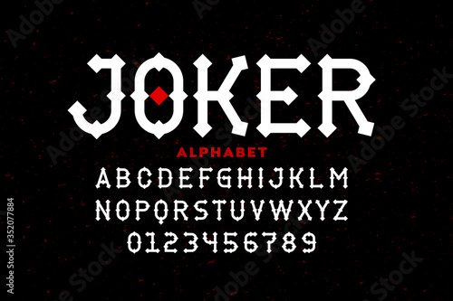 Modern style serif font, alphabet letters and numerals