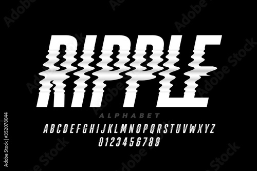 Ripple effect font, alphabet letters and numerals