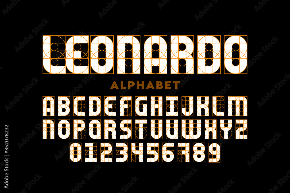 Modern font design based on certain guidelines, alphabet letters and numerals Modern font design based on certain guidelines, alphabet letters and numerals