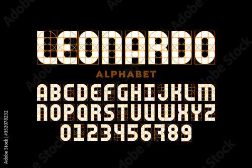 Modern font design based on certain guidelines, alphabet letters and numerals