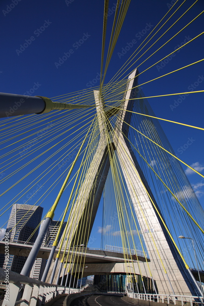 Fototapeta premium closeup of Octavio Frias de Oliveira Suspension Bridge in Sao Paulo city, Brazil