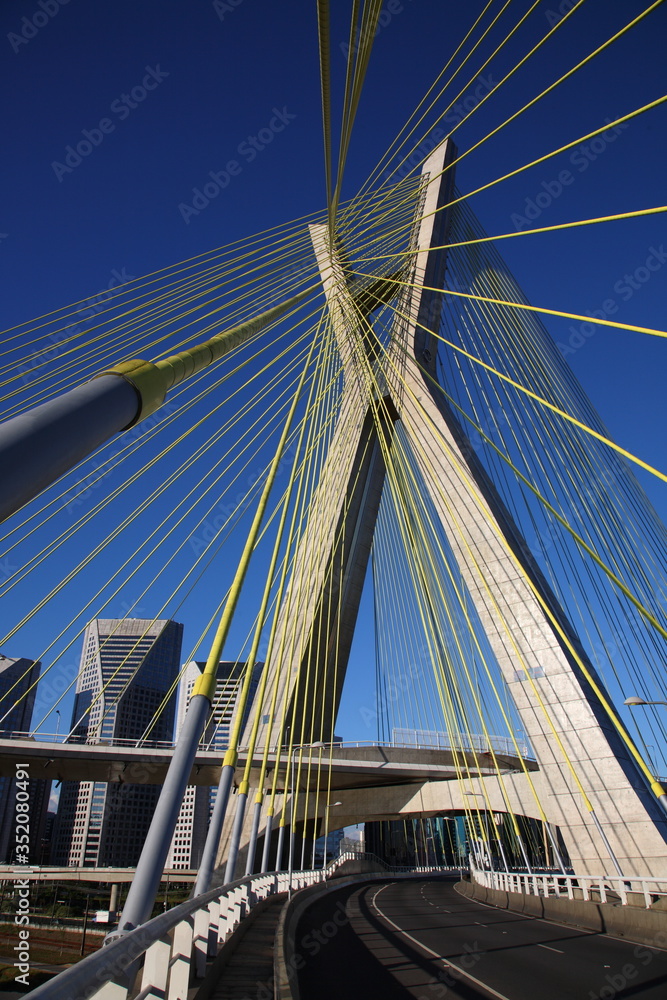 Fototapeta premium closeup of Octavio Frias de Oliveira Suspension Bridge in Sao Paulo city, Brazil
