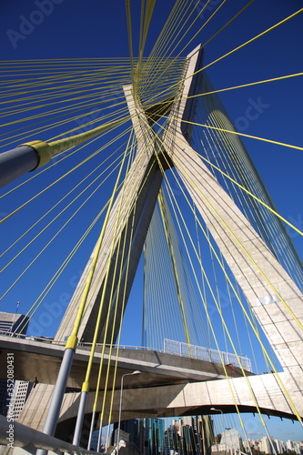 closeup of Octavio Frias de Oliveira  Suspension Bridge in Sao Paulo city, Brazil