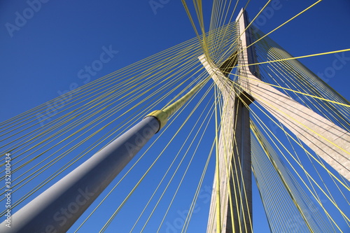 closeup of Octavio Frias de Oliveira  Suspension Bridge in Sao Paulo city, Brazil