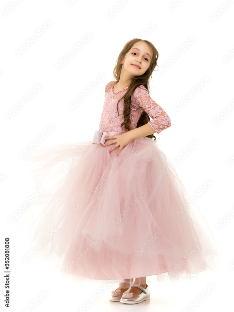 Fototapeta premium Little girl in an elegant dress.The concept of a happy childhood