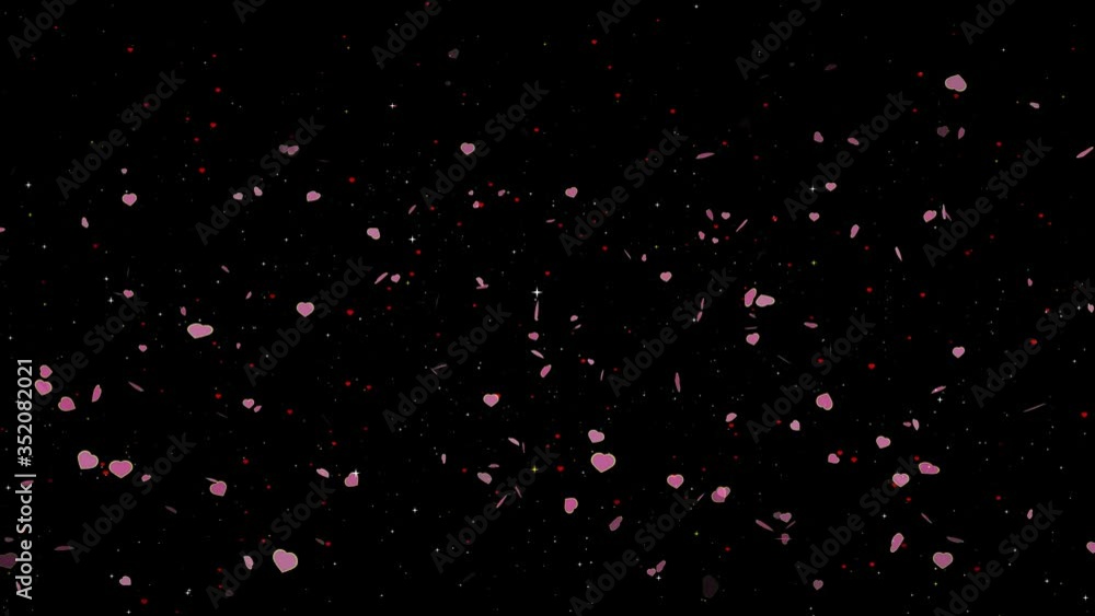 pink hearts and yellow border and red yellow white stars floating on space pink hearts and yellow border and red yellow white stars floating on space