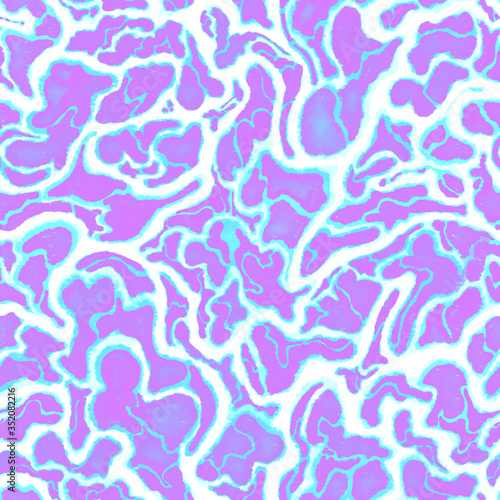 A hand drawn seamless pattern with neon violet and glowing white waves
