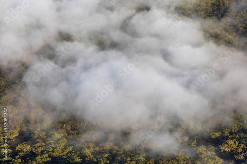 Low level clouds in the Jamison Valley near Katoomba in The Blue Mountains in Australia
