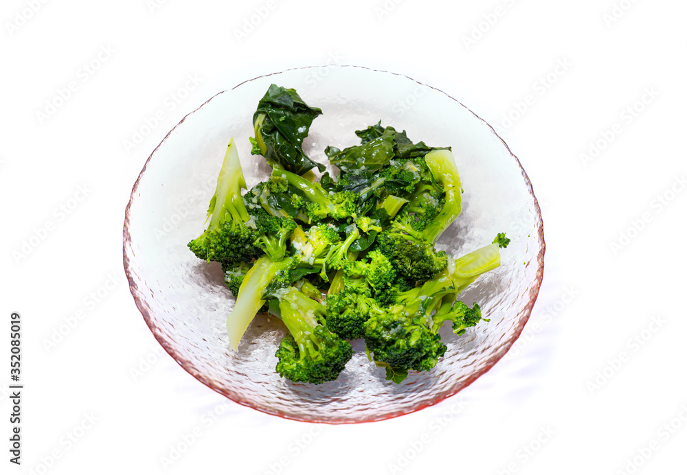 Plate of broccoli salad isolated white background Plate of broccoli salad isolated white background