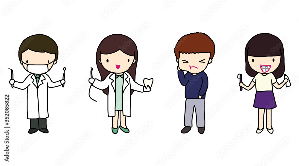 Dentists and Patients. Vector doodle drawing Dentists and Patients. Vector doodle drawing