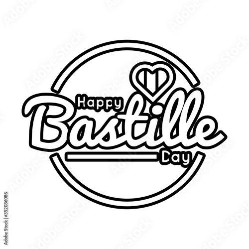 bastille day lettering with heart line style