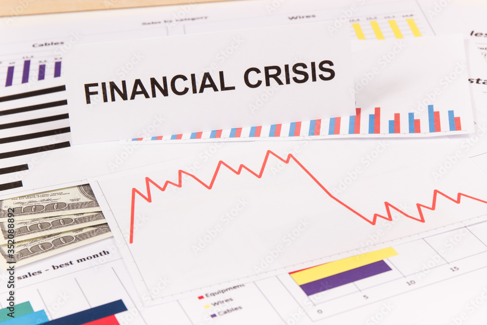 Currencies dollar and downward graphs representing financial crisis caused by coronavirus. Risk of recession around world. Covid-19 Currencies dollar and downward graphs representing financial crisis caused by coronavirus. Risk of recession around world. Covid-19